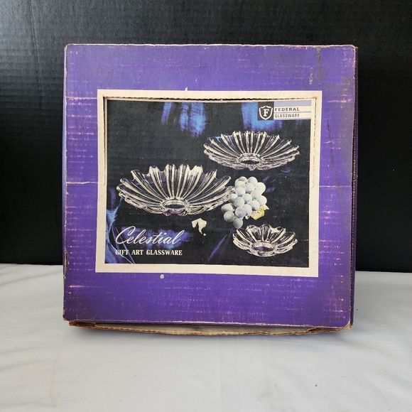 Stunning Iridescent Vintage Federal Glass Bowl Rimmed Plate in Original Box - Picture 5 of 6